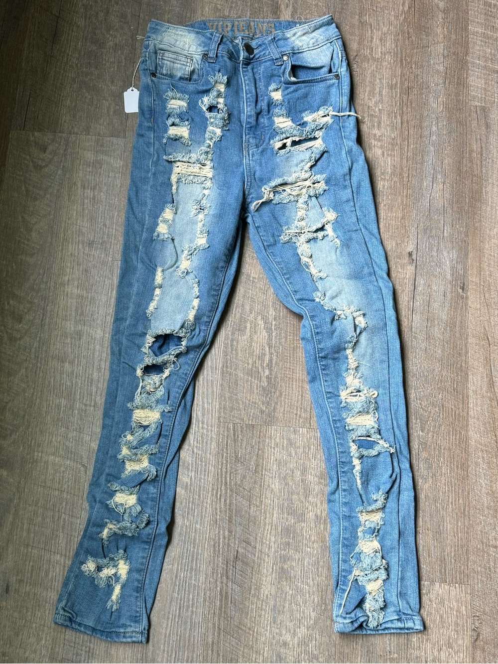 V.I.P. High Rise Distressed Skinny Jeans Size 5/6 Light Wash Stretch Denim